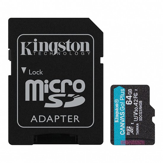 64GB microSDXC Kingston Canvas Go! Plus A2 U3 V30 170MB/s + adapter