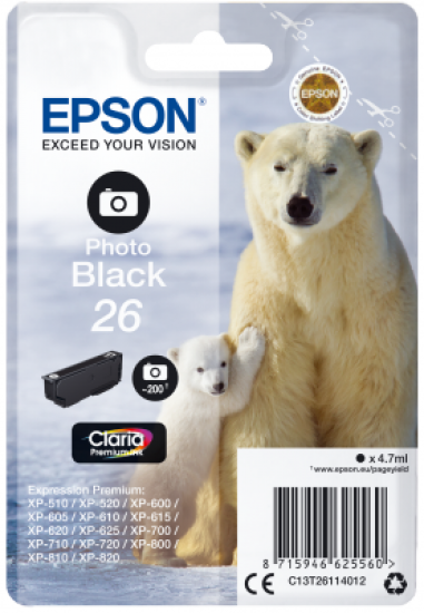 Epson Singlepack Photo Black 26 Claria Premium Ink