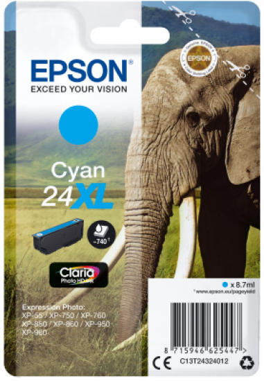 Epson Singlepack Cyan 24XL Claria Photo HD Ink