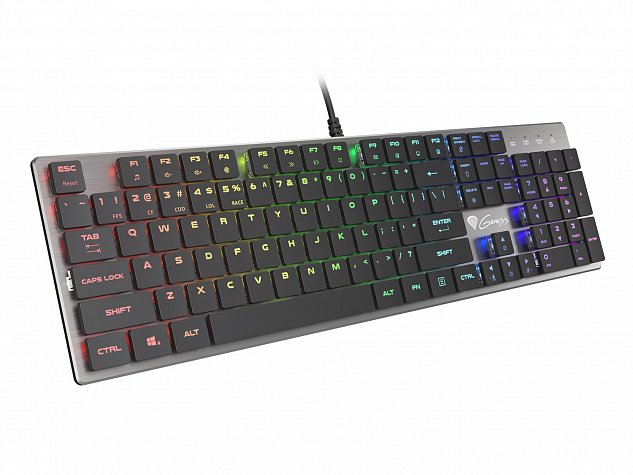 Plochá mechanická klávesnice Genesis Thor 420 RGB US, Content Slim Blue switch, software