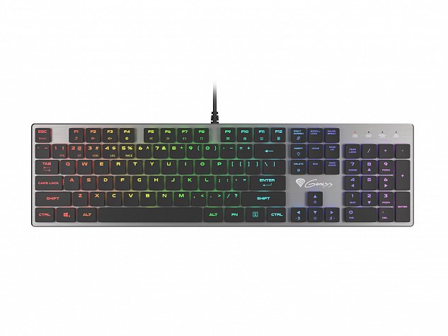 Plochá mechanická klávesnice Genesis Thor 420 RGB US, Content Slim Blue switch, software