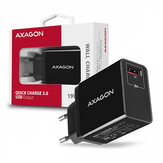 AXAGON ACU-QC19, QC nabíječka do sítě 19W, 1x USB-A port, QC3.0/AFC/FCP/SMART