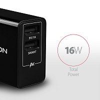 AXAGON ACU-DS16, SMART nabíječka do sítě 16W, 2x USB-A port, 5V/2.2A + 5V/1A