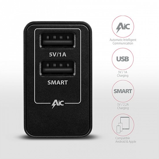 AXAGON ACU-DS16, SMART nabíječka do sítě 16W, 2x USB-A port, 5V/2.2A + 5V/1A