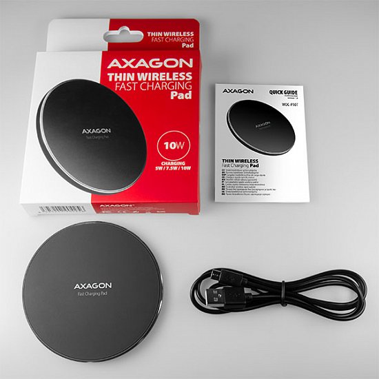 AXAGON WDC-P10T, tenká bezdrátová rychlonabíječka, Qi 5/7.5/10W, micro USB