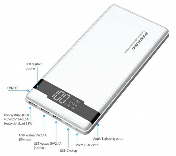 VIKING POWER BANK PN-962 QC3.0 20000mah, QUICK CHARGE 3.0, Černá