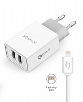 ALIGATOR Chytrá síťová nabíječka 2,4A, 2xUSB, smart IC, bílá, USB kabel pro iPhone/iPad