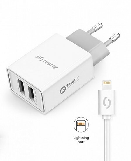 ALIGATOR Chytrá síťová nabíječka 2,4A, 2xUSB, smart IC, bílá, USB kabel pro iPhone/iPad