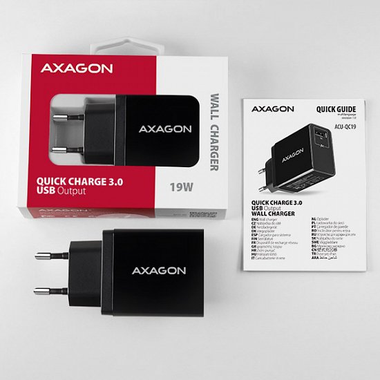 AXAGON ACU-QC19, QC nabíječka do sítě 19W, 1x USB-A port, QC3.0/AFC/FCP/SMART