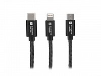 Natec vícekonektorový kabel 3v1 USB Micro + Lightning + USB-C, textilní opletení, 1m