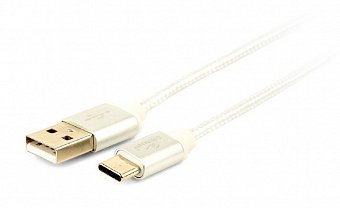 GEMBIRD Opletaný USB-C - USB 2.0,  M/M, 1,8 m, stříbrný