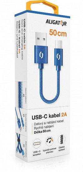 ALIGATOR PREMIUM 2A kabel, 50cm USB-C, modrá