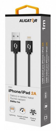 ALIGATOR Datový kabel 2A, Lightning černý