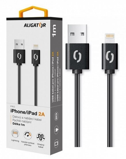 ALIGATOR Datový kabel 2A, Lightning černý