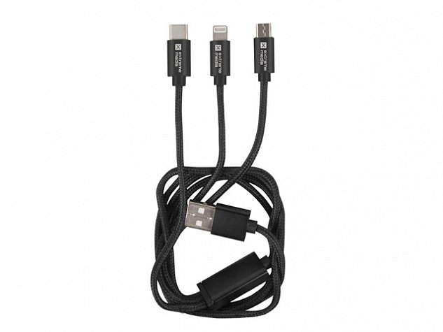 Natec vícekonektorový kabel 3v1 USB Micro + Lightning + USB-C, textilní opletení, 1m