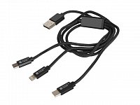 Natec vícekonektorový kabel 3v1 USB Micro + Lightning + USB-C, textilní opletení, 1m