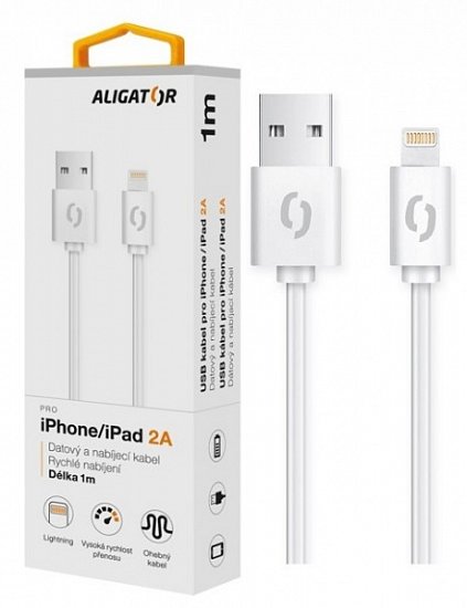 ALIGATOR Datový kabel 2A, Lightning bílý