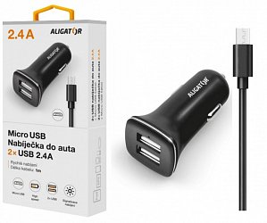 ALIGATOR Nabí. do auta microUSB 2,4A TCH černá