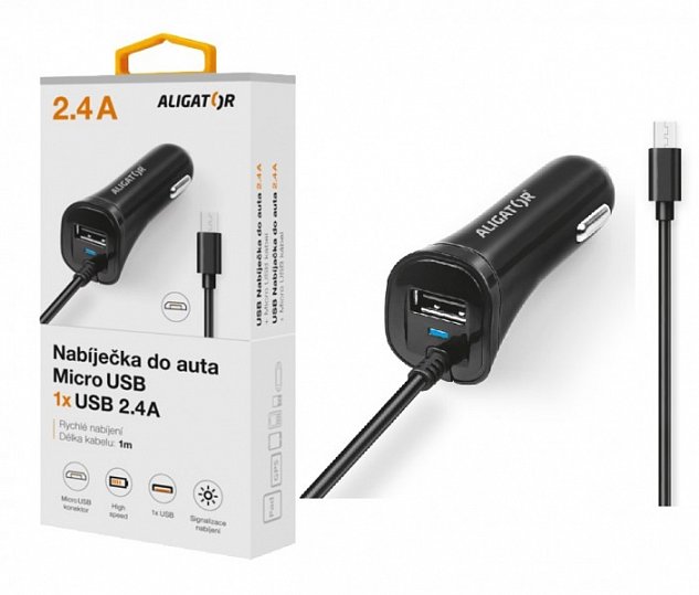 Aligator nab. do auta 2xUSB výstupem 2,4A, černá