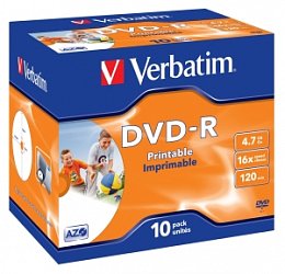 VERBATIM DVD-R (10-pack)Printable/16x/4.7GB/Jewel