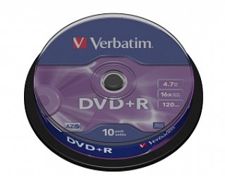 VERBATIM DVD+R(10-Pack)Spindl/MattSlvr/16x/4.7GB