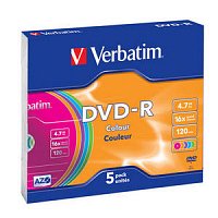 VERBATIM DVD-R 4,7 GB (120min) 16x colour slim box, 5ks/pack