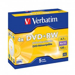 VERBATIM DVD+RW (4x, 4,7GB),5ks/pack