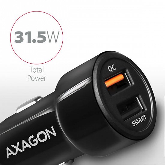 AXAGON PWC-QC5, QUICK a SMART nabíječka do auta, 2x port QC3.0/AFC/FCP + 5V-2.6A, 31.5W