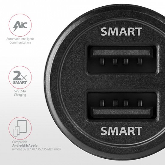 AXAGON PWC-5V5, SMART nabíječka do auta, 2x port 5V-2.4A + 2.4A, 24W