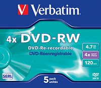 VERBATIM DVD-RW (4x, 4,7GB), 5ks/pack