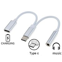 PremiumCord Převodník USB-C na audio konektor jack 3,5mm female + USB typ C konektor pro nabíjení