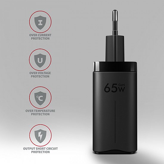 AXAGON ACU-DPQ65, GaN nabíječka do sítě 65W, 3x port (USB-A + dual USB-C), PD3.0/QC4+/PPS/Apple