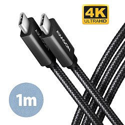 AXAGON BUCM32-CM10AB, SPEED+ kabel USB-C <-> USB-C, 1m, USB 3.2 Gen 2, PD 100W 5A, 4k HD, ALU, oplet