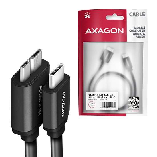 AXAGON BUMM3-CM10AB, SPEED kabel Micro-B USB <-> USB-C, 1m, USB 3.2 GEN 1, 3A, ALU, tpe, černý