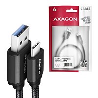 AXAGON BUCM3-AM15AB, SPEED kabel USB-C <-> USB-A, 1.5m, USB 3.2 Gen 1, 3A, ALU, oplet, černý