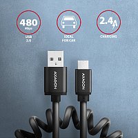 AXAGON BUMM-AM10TB, TWISTER kabel Micro USB <-> USB-A, 0.6m, USB 2.0, 2.4A, ALU, tpe, černý