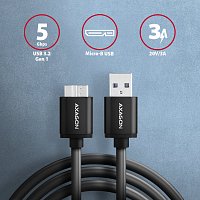 AXAGON BUMM3-AM10AB, SPEED kabel Micro-B USB <-> USB-A, 1m, USB 3.2 GEN 1, 3A, ALU, tpe, černý