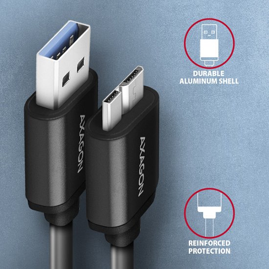 AXAGON BUMM3-AM10AB, SPEED kabel Micro-B USB <-> USB-A, 1m, USB 3.2 GEN 1, 3A, ALU, tpe, černý