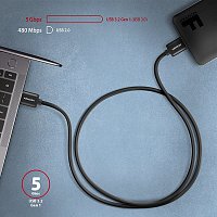 AXAGON BUMM3-AM10AB, SPEED kabel Micro-B USB <-> USB-A, 1m, USB 3.2 GEN 1, 3A, ALU, tpe, černý