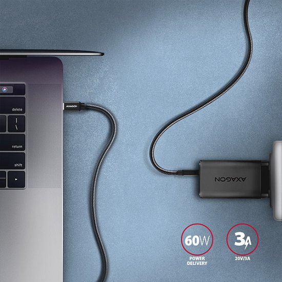 AXAGON BUCM3-CM10AB, SPEED kabel USB-C <-> USB-C, 1m, USB 3.2 Gen 1, PD 60W 3A, ALU, oplet, černý