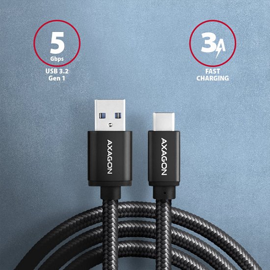 AXAGON BUCM3-AM10AB, SPEED kabel USB-C <-> USB-A, 1m, USB 3.2 Gen 1, 3A, ALU, oplet, černý