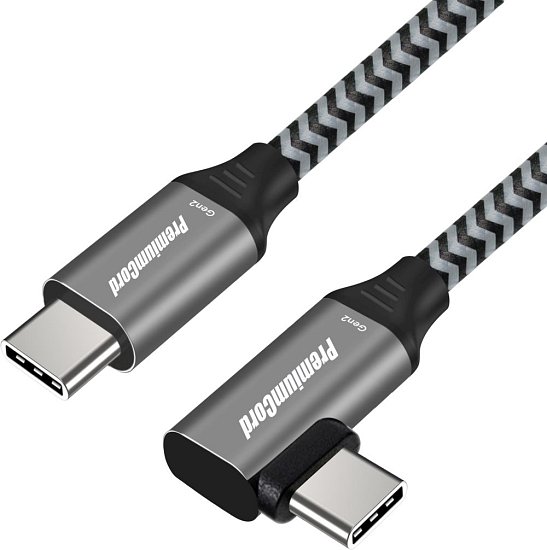 PremiumCord USB-C zahnutý kabel ( USB 3.2 GEN 2, 3A, 60W, 20Gbit/s ) 2m, oplet