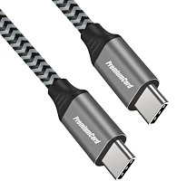 PremiumCord Kabel USB-C M/M, 100W 20V/5A 480Mbps bavlněný oplet, 0,5m