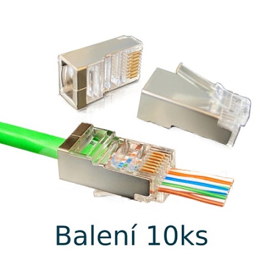 Konektor FTP RJ45EZ, Cat5e 10ks drát, licna RJ45/5SLD, průchozí síťový konektor