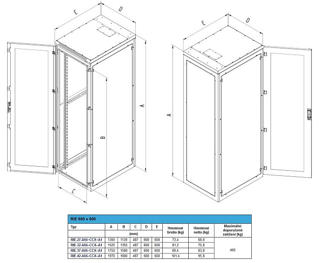 Stojanový rack 42U 600x800 RIE IP54 RAL7035