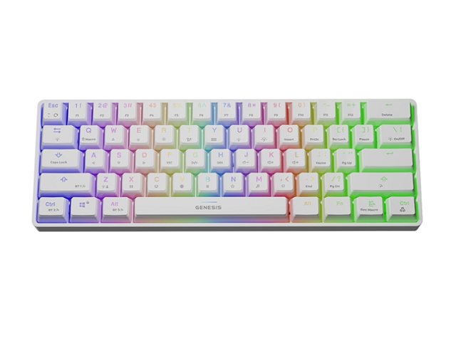 Genesis mechanická bezdrátová klávesnice THOR 660, bílá, US layout, RGB podsvícení, Gateron RED