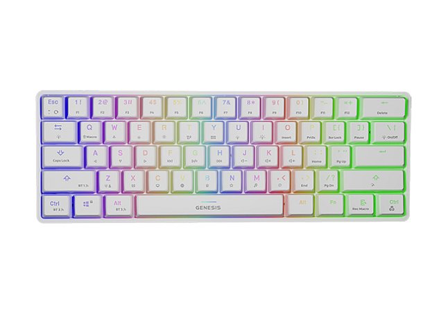 Genesis mechanická bezdrátová klávesnice THOR 660, bílá, US layout, RGB podsvícení, Gateron RED