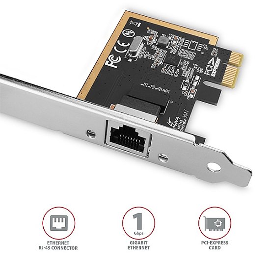 AXAGON PCEE-GRF, PCIe síťová karta - 1x Gigabit Ethernet port (RJ-45), Realtek, vč. LP