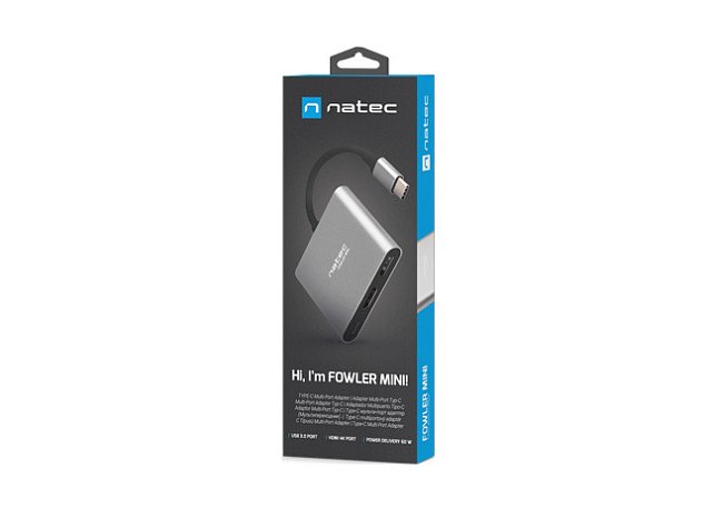 Natec multifunkční adaptér Fowler MINI USB-C PD, USB 3.0, HDMI 4K