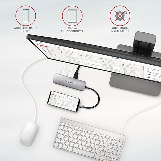 AXAGON HMC-5, USB 3.2 Gen 1 hub, porty 2x USB-A, HDMI, SD/microSD slot, PD 100W, kabel USB-C 20cm